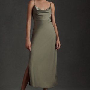BHLDN Cali Satin Charmeuse Midi Dress - Moss Color